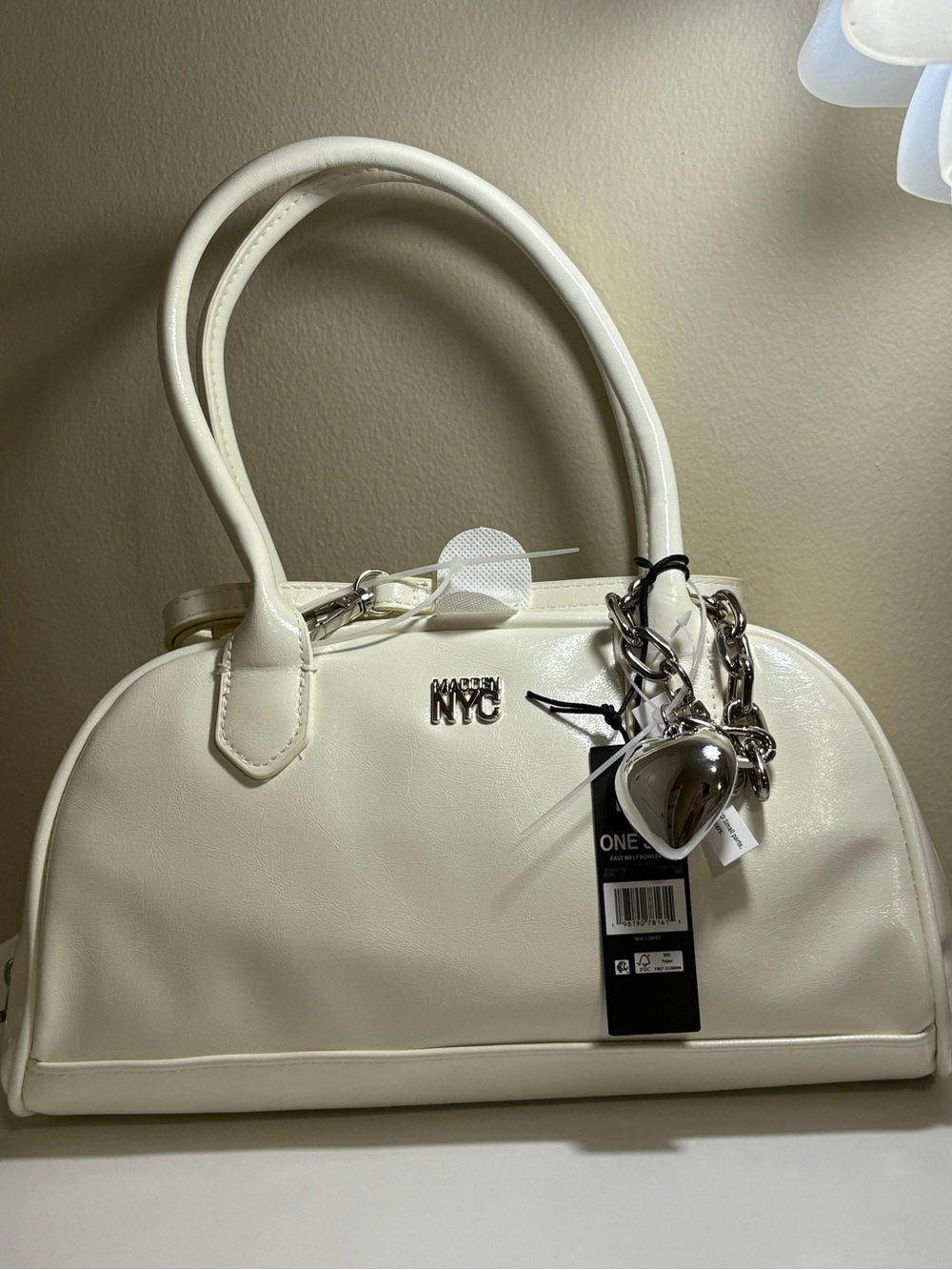 NYC Glossy White Patent Dome Satchel